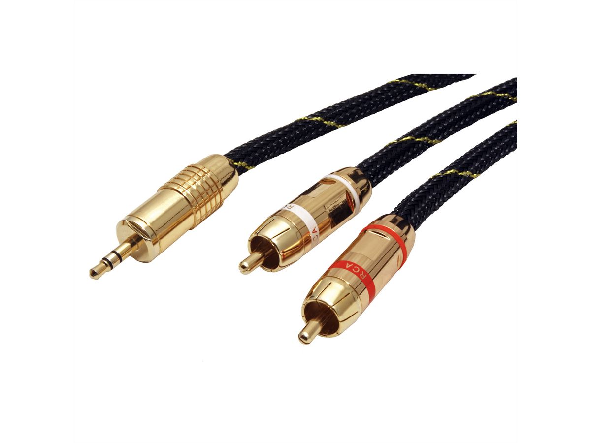 ROLINE GOLD Câble audio 3,5mm Stéréo - 2x RCA, M / M, Retail Blister, 5 m