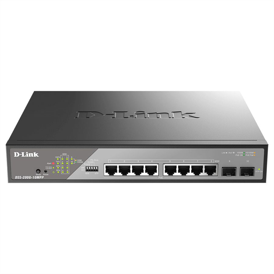D-Link DSS-200G-10MPP/E 10-Port Switch, Desktop Gigabit PoE Surveillance  242W