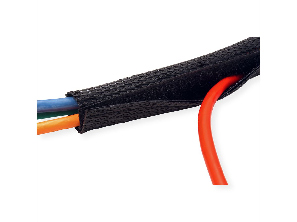 ROLINE PVC Gewebeschlauch für Kabelbündelung, mit Klettband, schwarz, 2,5 m