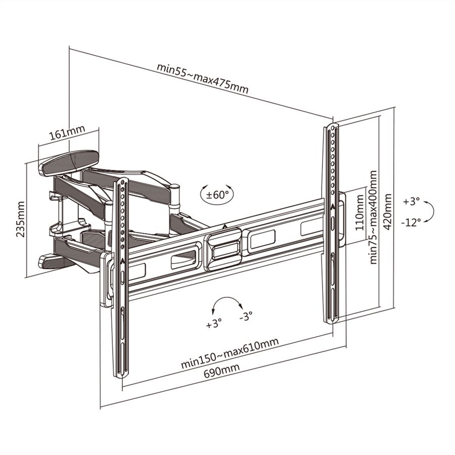 VALUE Support mural pour écrans LCD, flexible et élégant, 37–80 pouces, jusqu'à 45 kg