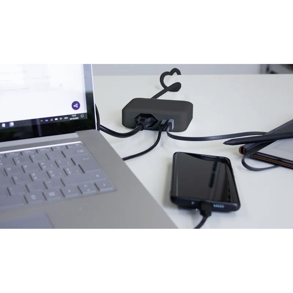 Steffen station de charge IQ simple, 1xT13 + 1xUSB-A 36W + 1xUSB-C PD 45W, noir, 1.5m
