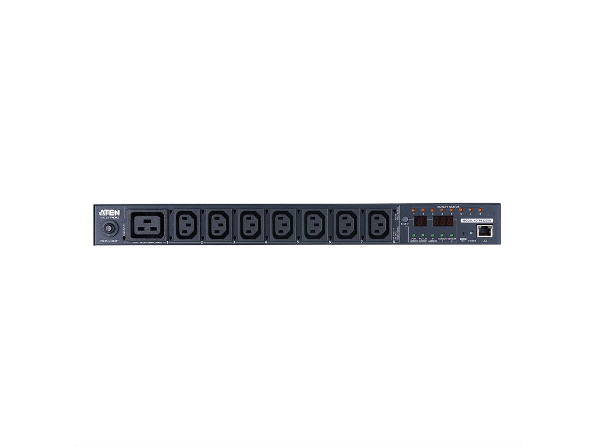 ATEN  PE8208G PDU 8 Port, 1HE, 7xC13 + 1xC19, 16A , Einzel-Port-Messung