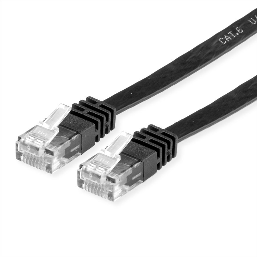 Cordon VALUE Cat.6 (Classe E) UTP confectionné, plat, noir, 3 m