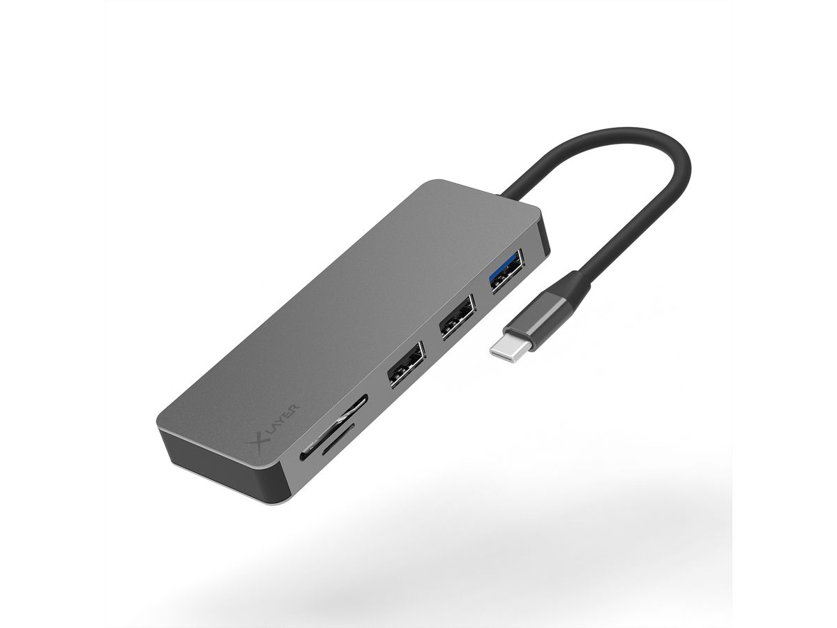 Xlayer USB 3.0 HUB  Typ C 7-IN-1 grau 3xUSB A,1xHDMI,1xSD Slot,1xUSB C-PD 87W