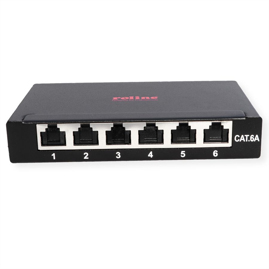 ROLINE Mini-Patchpanel, Cat.6A (Class EA), 6x RJ45, 0,5HE, geschirmt, schwarz