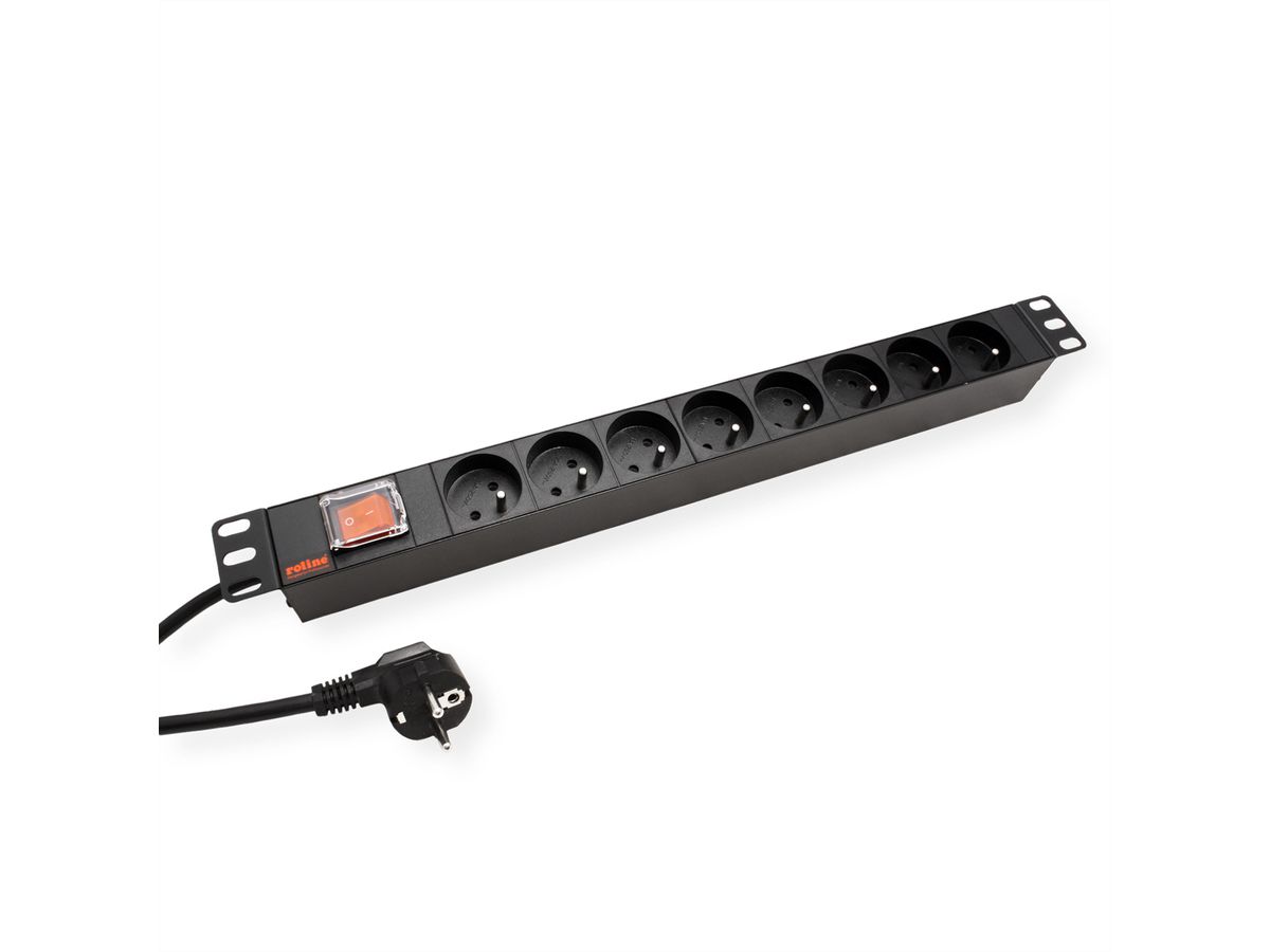 ROLINE Prise multiple 19", 8 ports, avec interrupteur, noir, 1,8 m