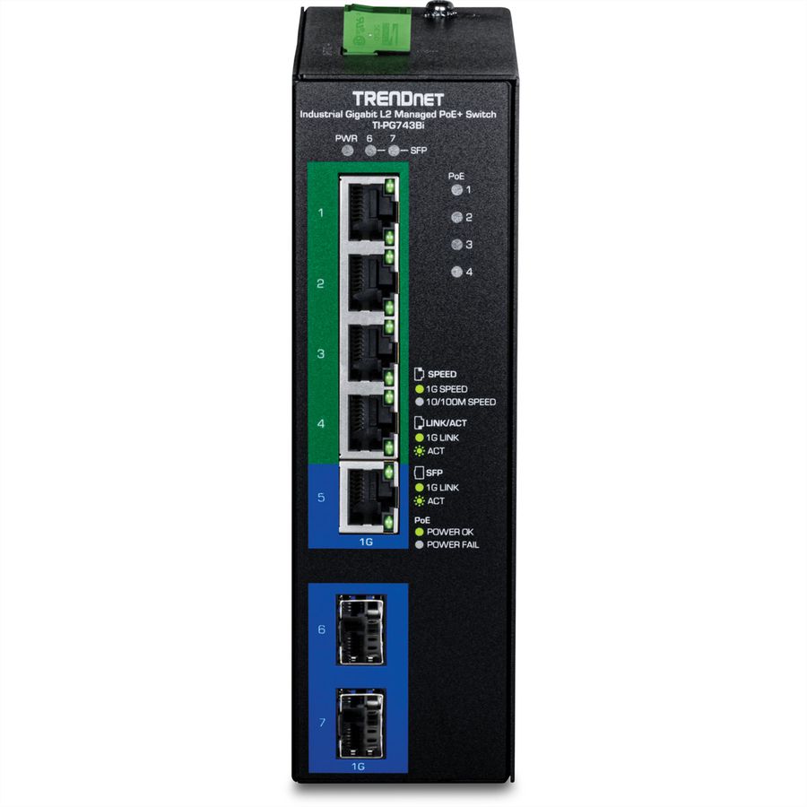 TRENDnet TI-PG743Bi 7-Port PoE+ Switch Industrial Gigabit L2 Managed DIN-Rail