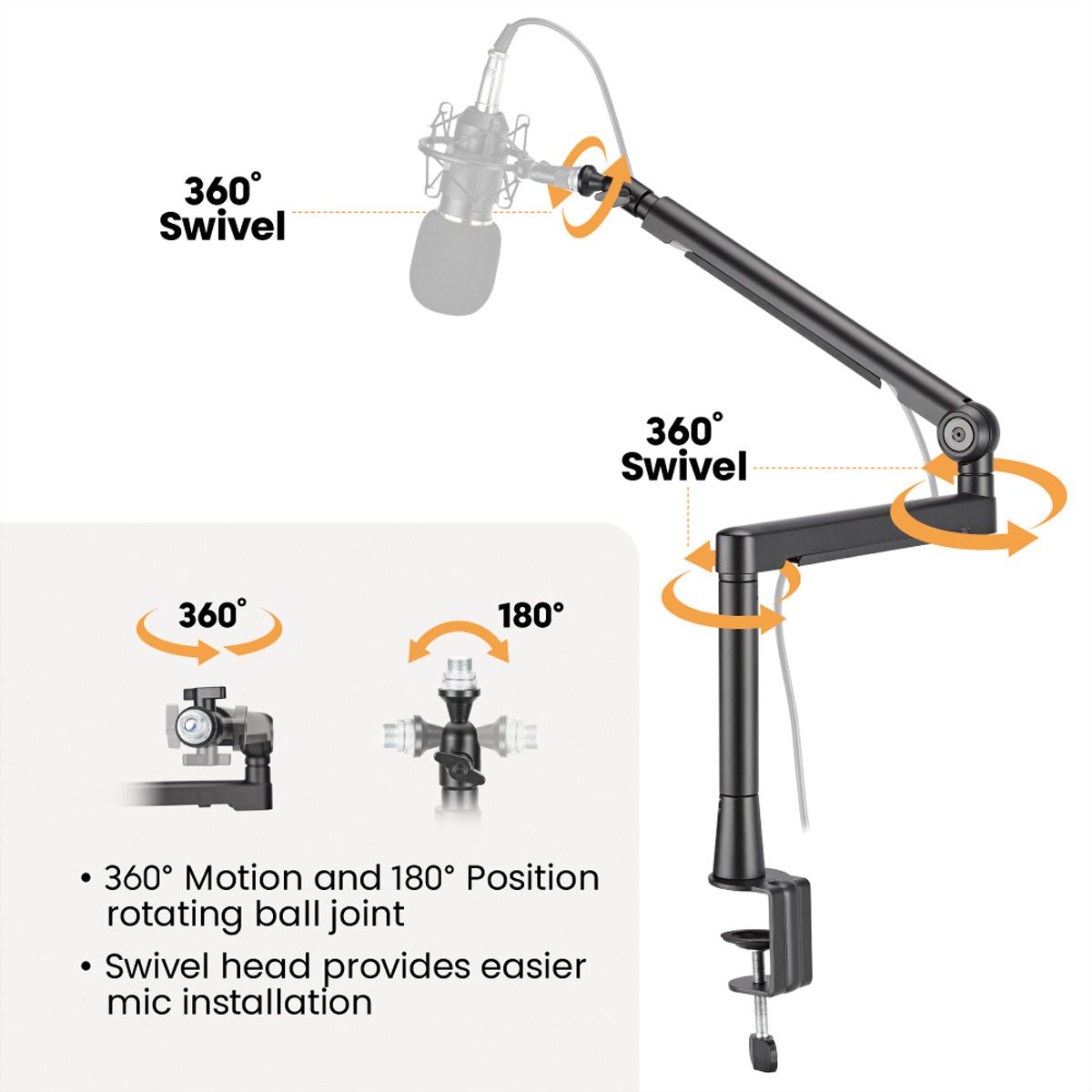 ROLINE Bras de microphone de studio professionnel en aluminium