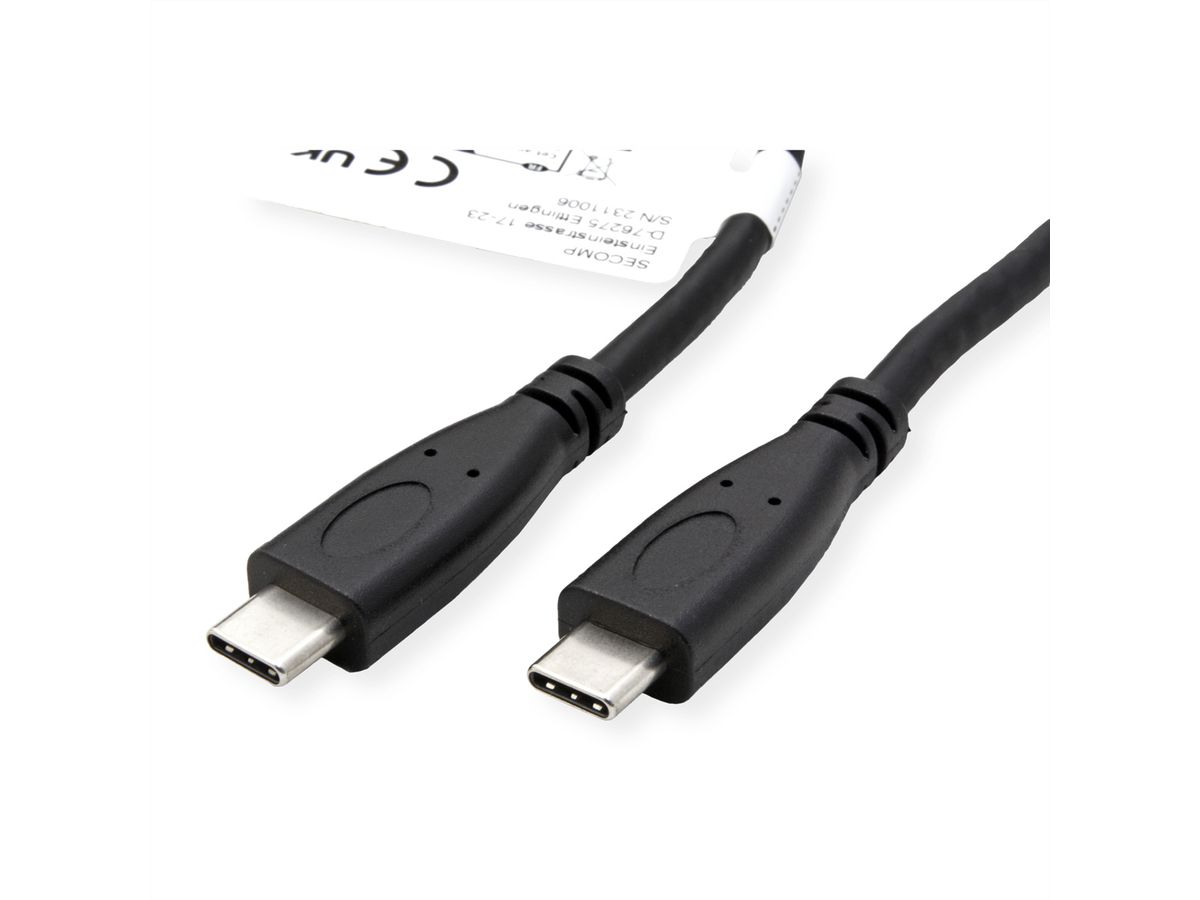 ROLINE Câble USB 3.2 Gen 2, avec PD, C-C, M/M, 4K UHD-1, 10Gbit/s, Emark, 100W, noir, 1 m