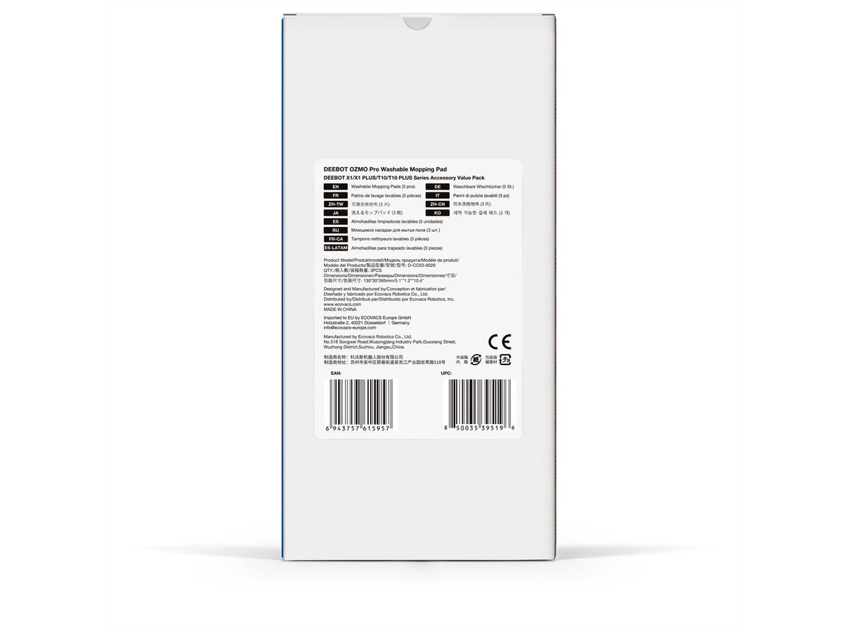Ecovacs Lingettes nettoyantes pack de 3, pour X1, X1+, T10, T10+, N20, Deebot