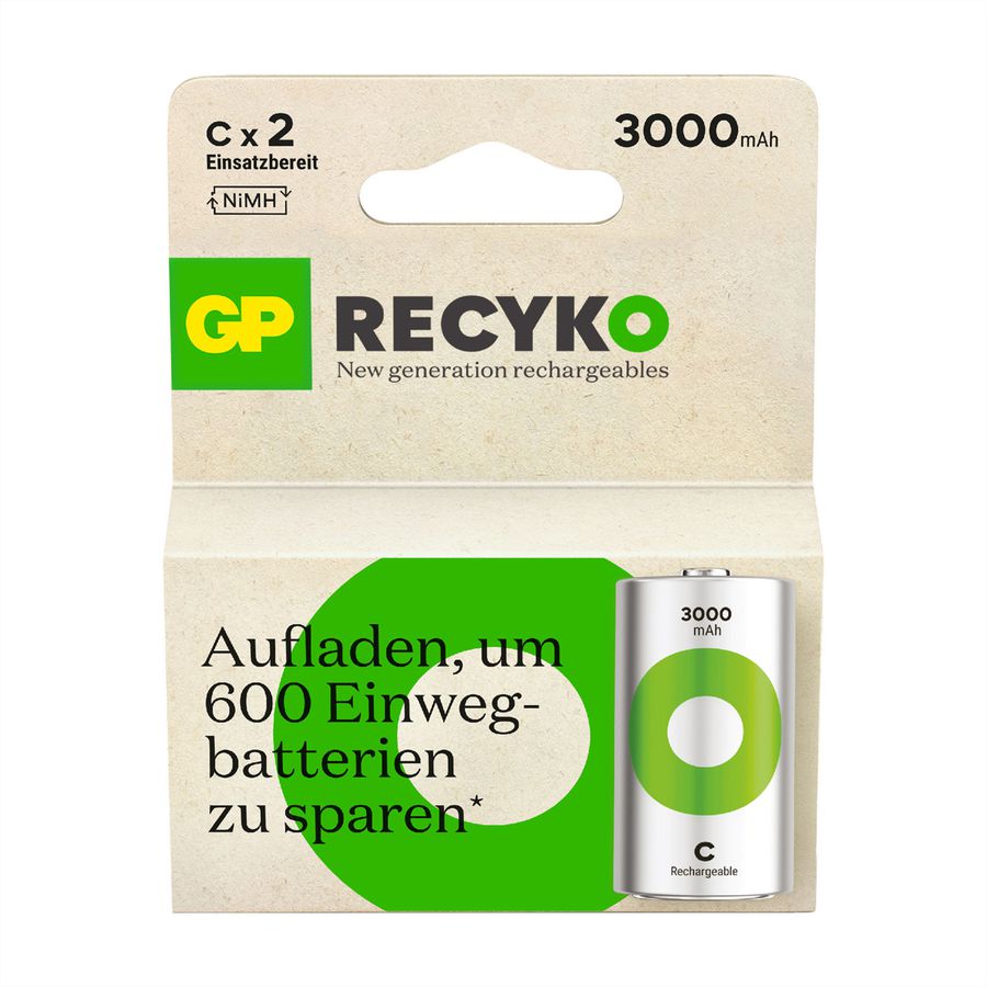 GP Batteries Recyko+, Akku 2xC, 3000 mAh, 1,2 V