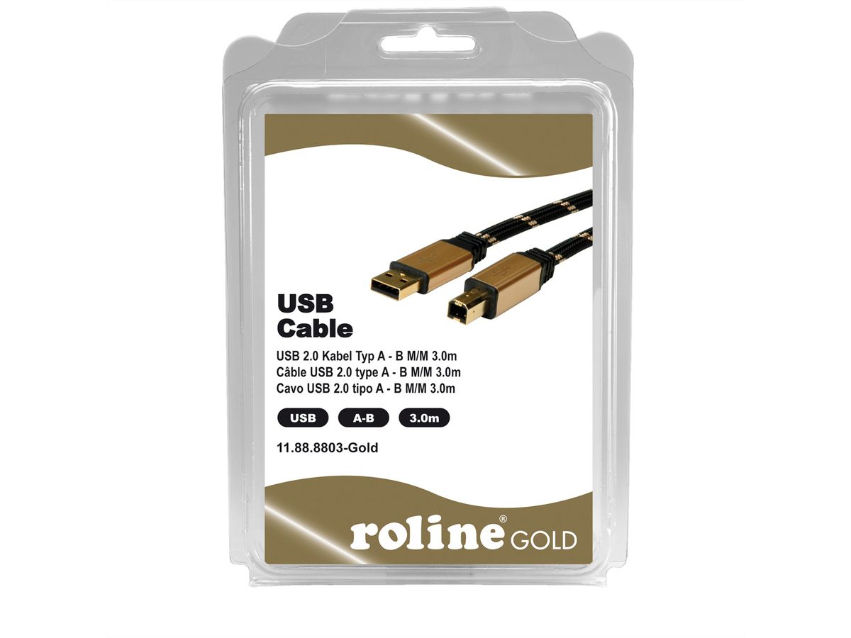 ROLINE GOLD USB 2.0 Kabel, Typ A-B, Retail Blister, 3 m