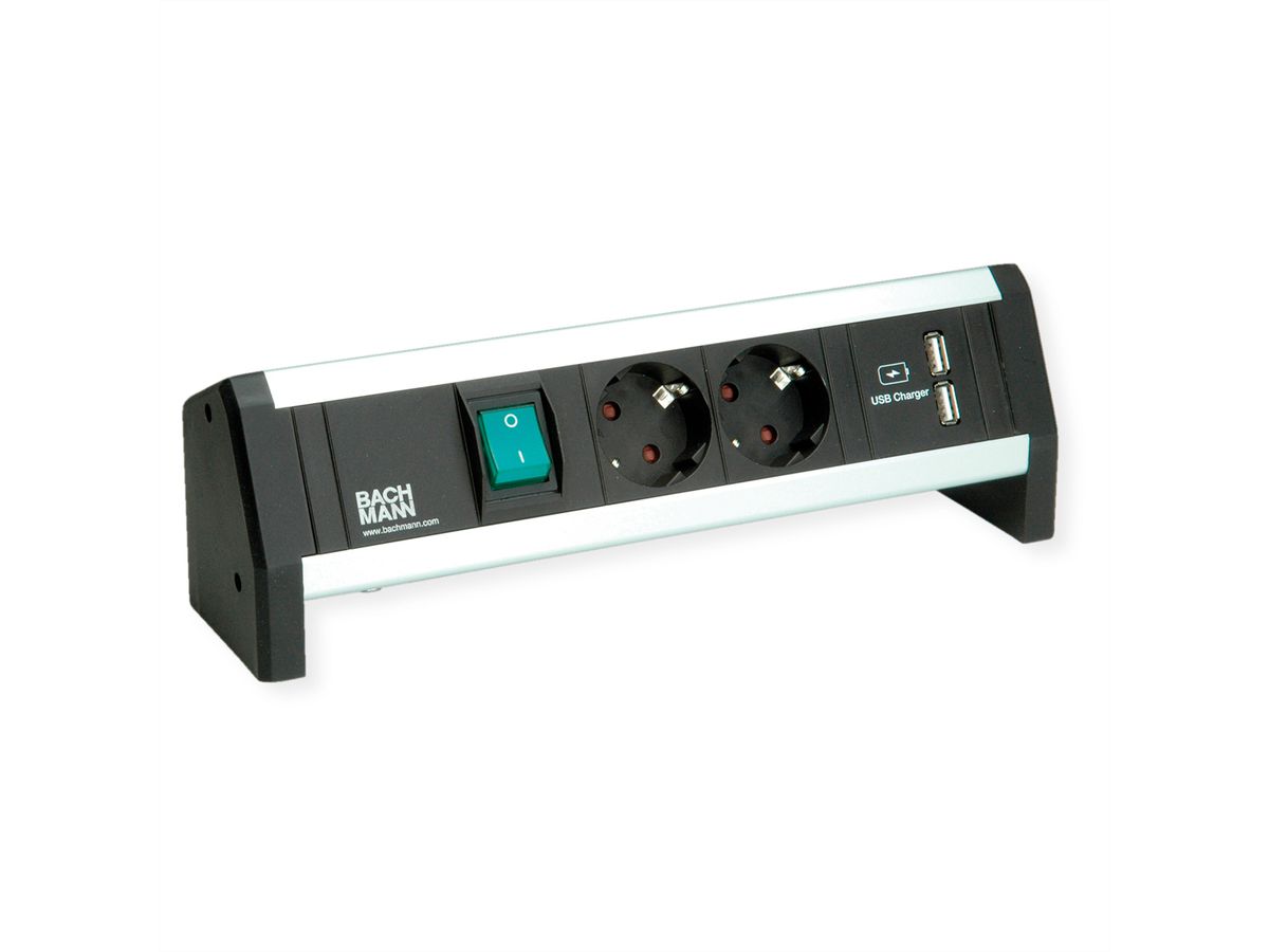 BACHMANN DESK 1x Schalter 2x CEE7/3 USB Doppelcharger, GST18, CEE7/7
