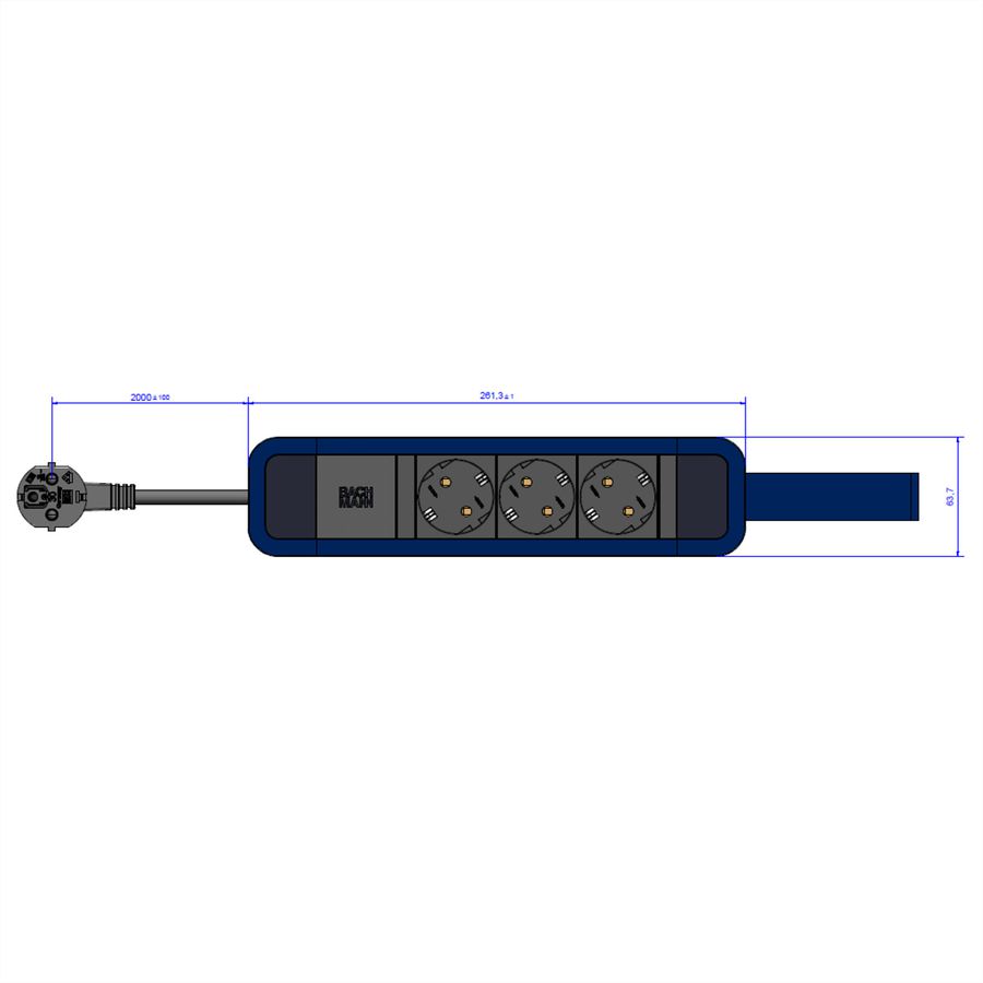 BACHMANN PRIMO 2 3xCEE7/3 mit Schlaufe 2,0m CEE7/7 RAL5010