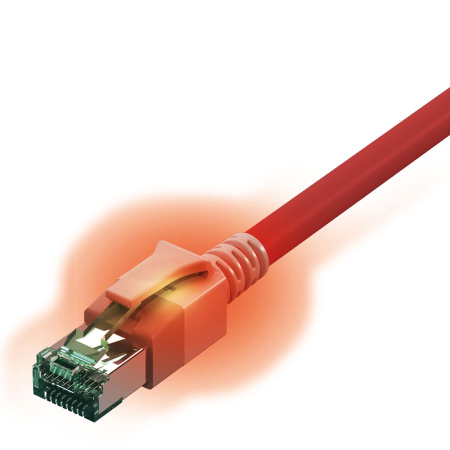 EasyLan DualBoot LED Patchkabel RJ45 S/FTP Cat.6A (Class EA), mit saCon Stecker, LSOH, rot, 3 m