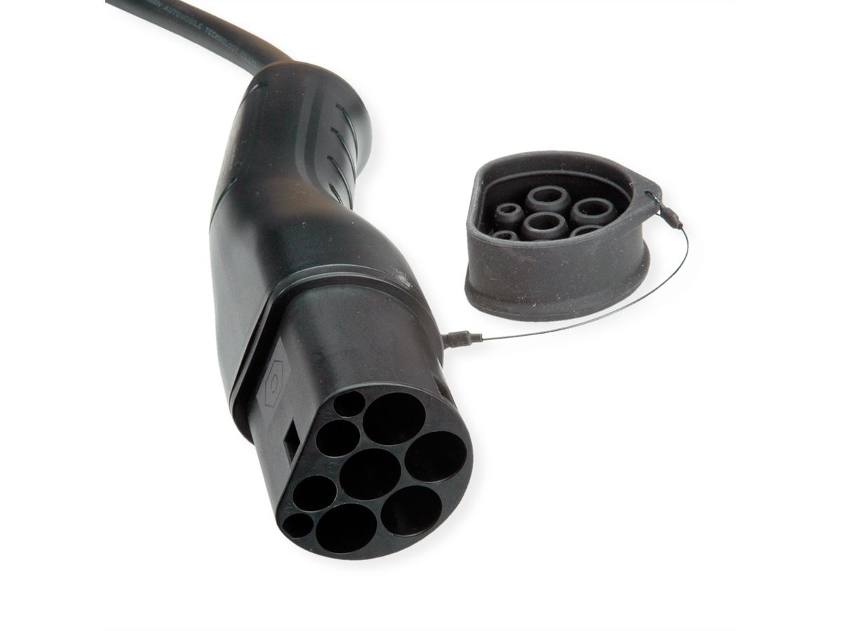 ROLINE Câble de recharge VE type2, 1-Phase, 250VAC (1P+N+E), 32 A, 7,4 kW, spirale (max. 5m)