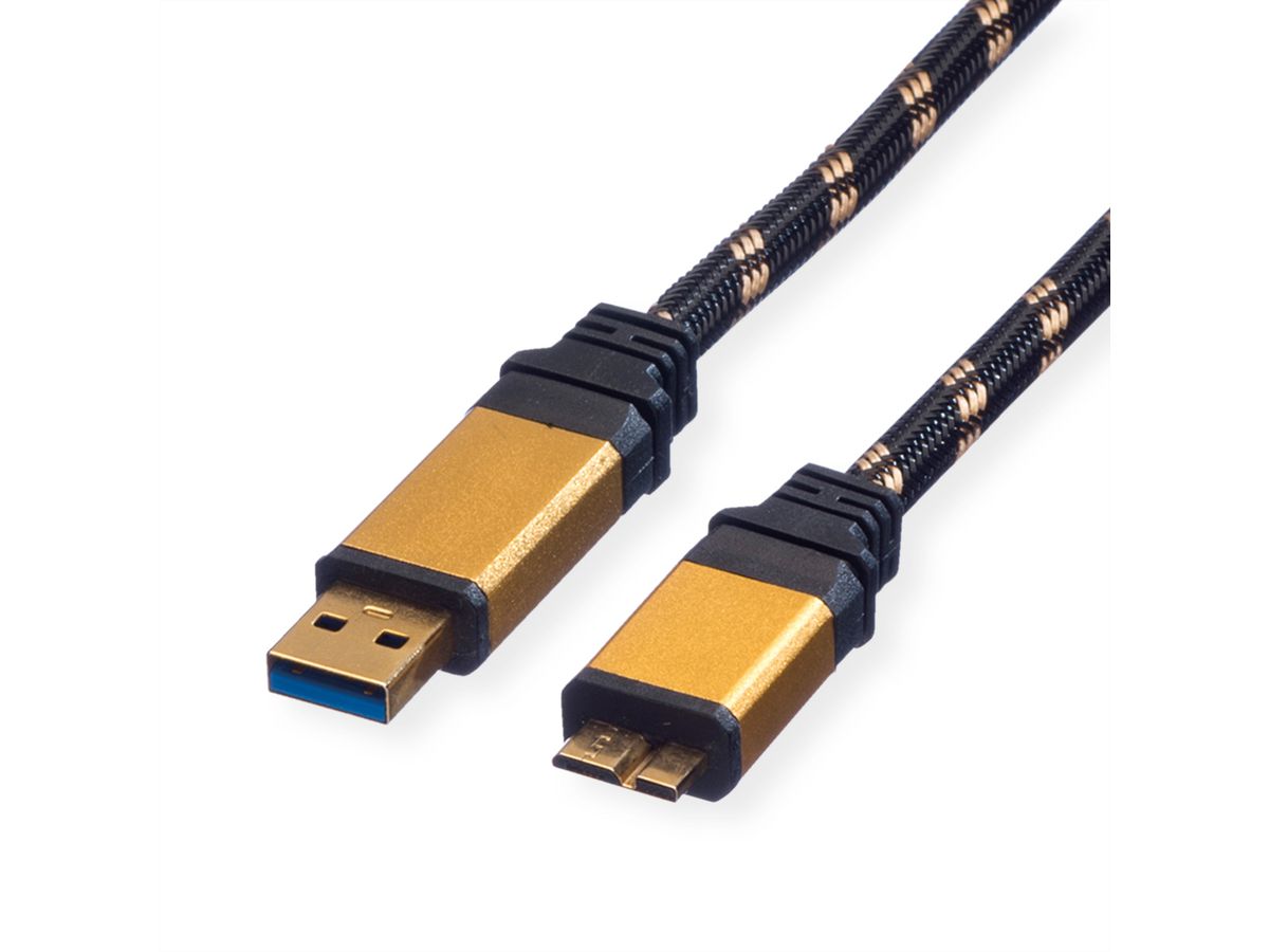 ROLINE GOLD USB 3.2 Gen 1 Kabel, USB A - Micro B, ST/ST, Retail Blister, 0,8 m