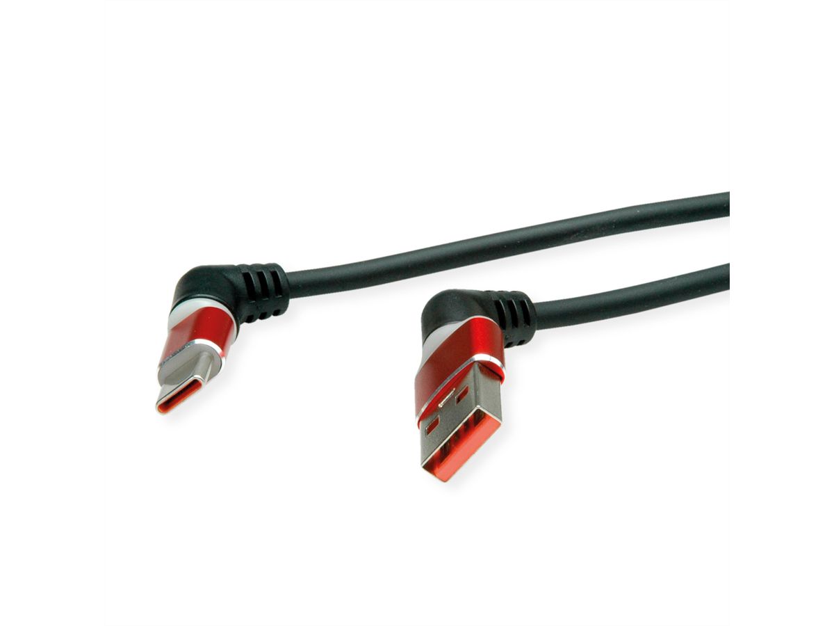 ROLINE USB 2.0 Kabel, Typ-C - Typ-A, ST/ST, 360° Rotation, schwarz / rot, 1 m