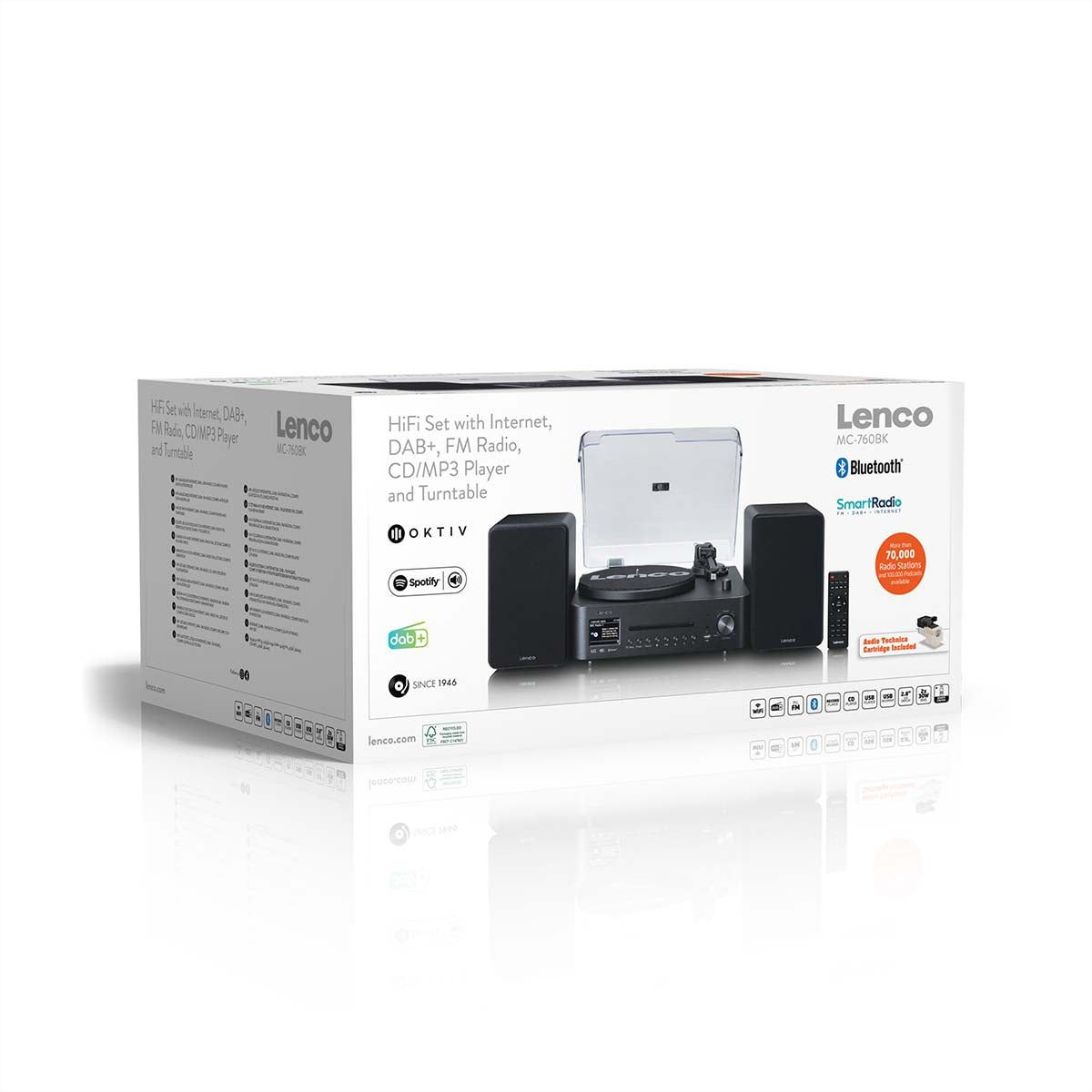 Lenco MC-760BK - Chaîne hi-fi stéréo avec platine vinyle et haut-parleurs, CD, MP3, BT, USB, RC