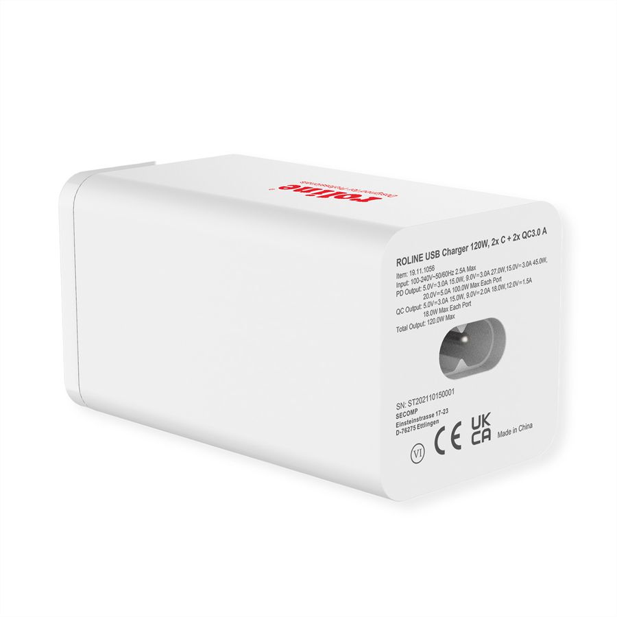 ROLINE Chargeur USB, 4 ports USB (2x USB-C, 2x USB-A QC3.0), max. 120W
