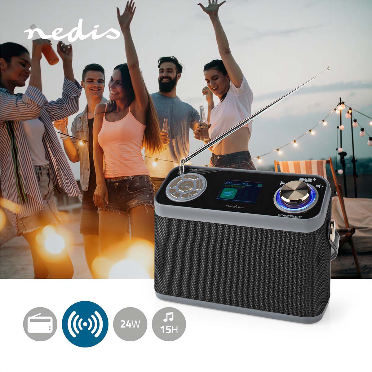 Nedis DAB+ Radio Tischradio, schwarz, Bluetooth, Akku