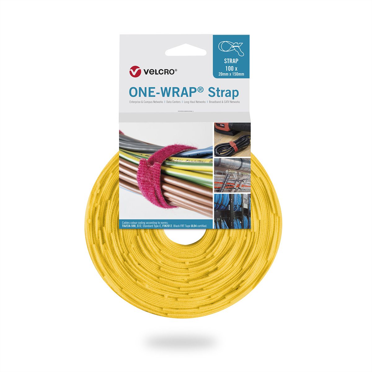 VELCRO® One Wrap® Strap 20mm x 230mm, 100 pièces, jaune