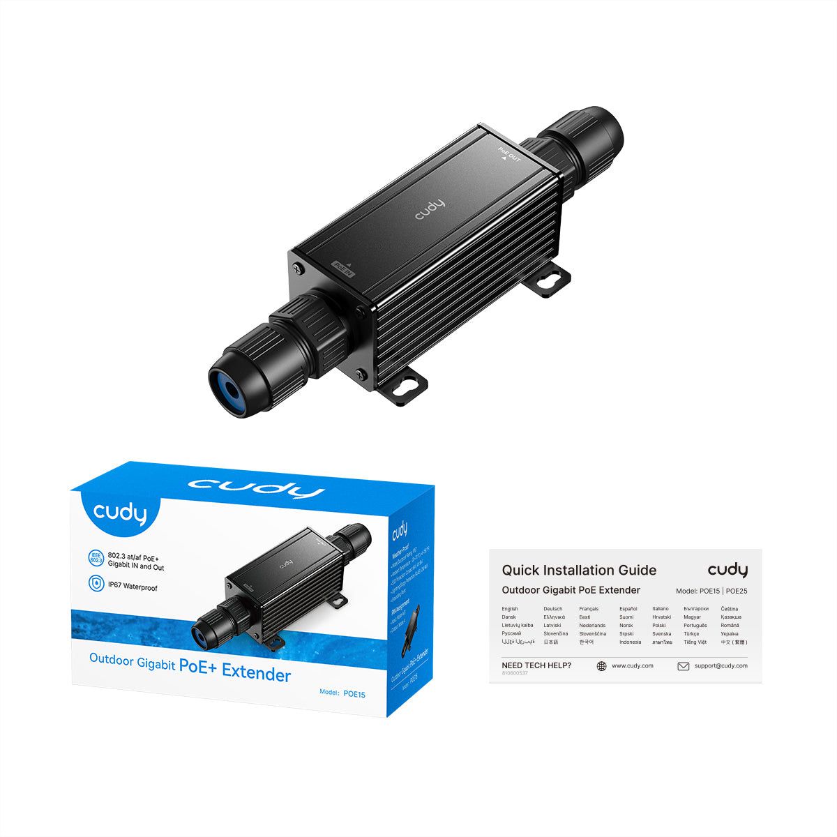 CUDY POE15 Prolongateur Gigabit PoE+ Outdoor IP67