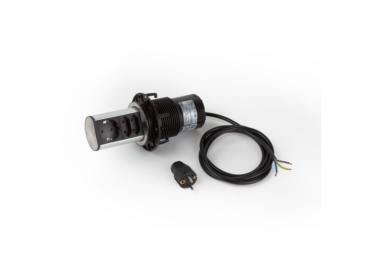 BACHMANN Elevator 1xCEE7/3 2xEuro, Edelstahl, 2 m