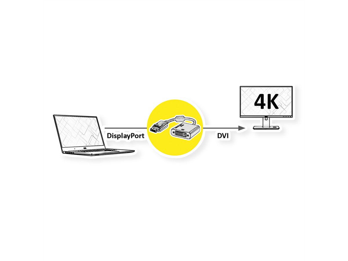 ROLINE GOLD 4K Adaptateur DisplayPort - DVI, DP M-DVI F