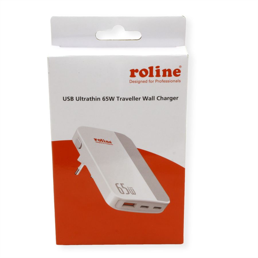 ROLINE Chargeur USB extra plat, avec prise Euro pliable, 65W