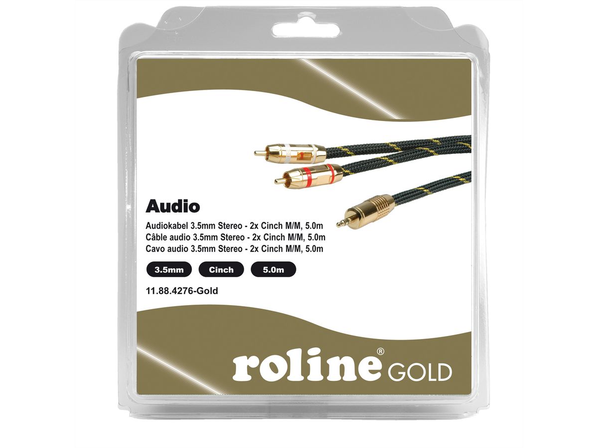 ROLINE GOLD Câble audio 3,5mm Stéréo - 2x RCA, M / M, Retail Blister, 5 m