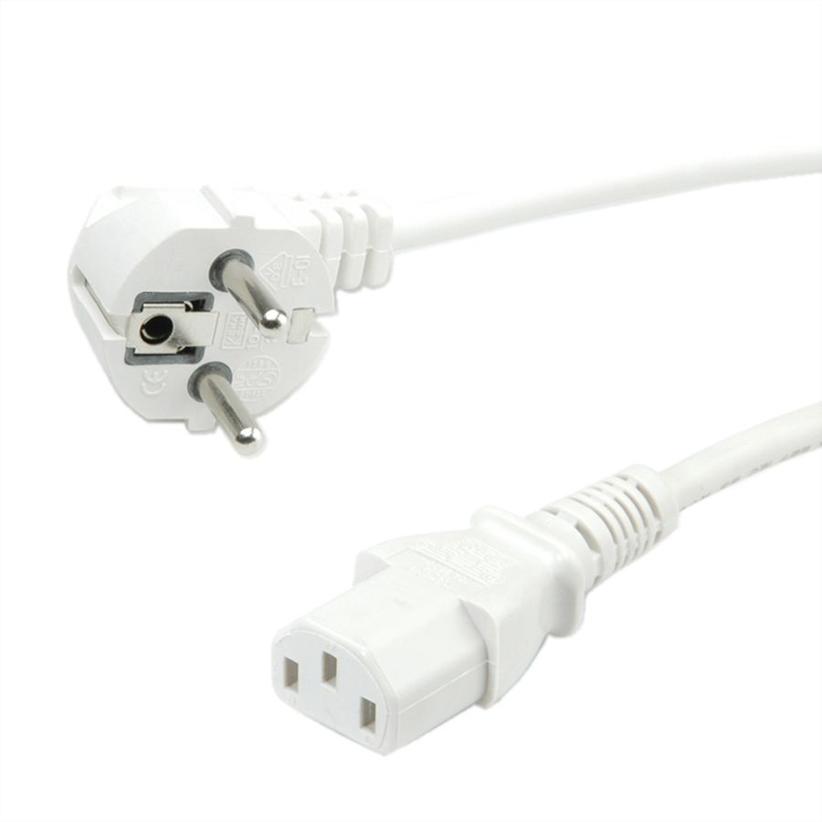 VALUE Câble d'alimentation 2P+T coudé - C13, blanc, 0,6 m