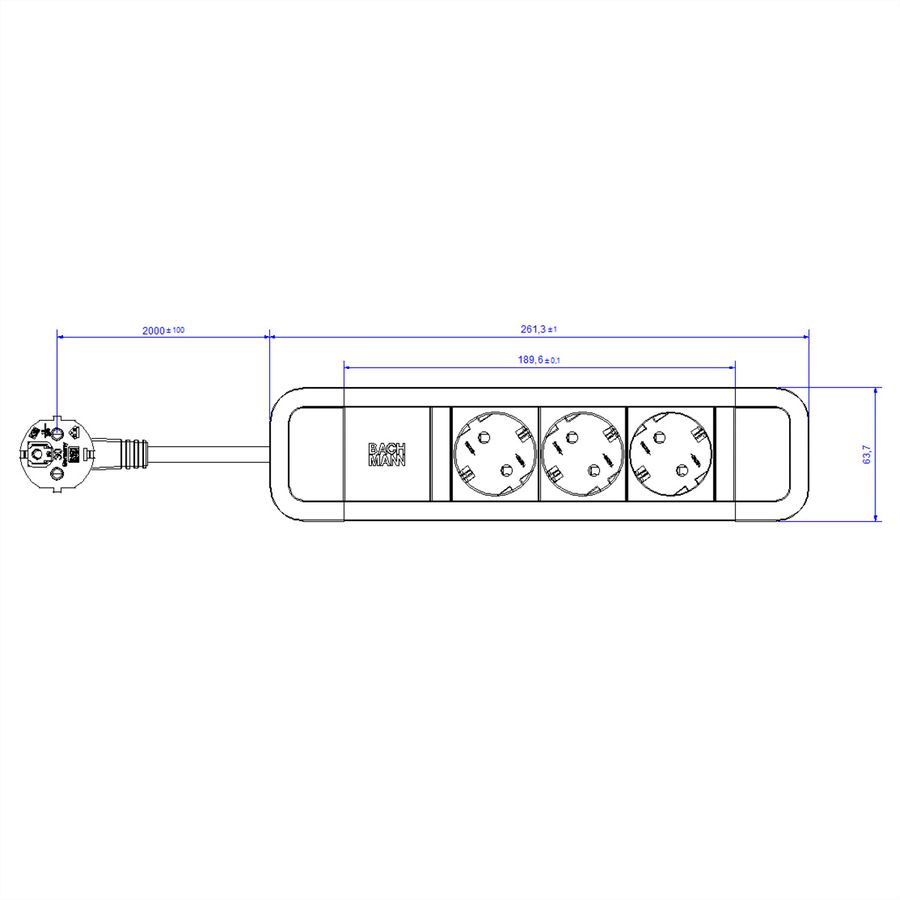 BACHMANN PRIMO 2 3xCEE7/3 2,0m CEE7/7 RAL5010