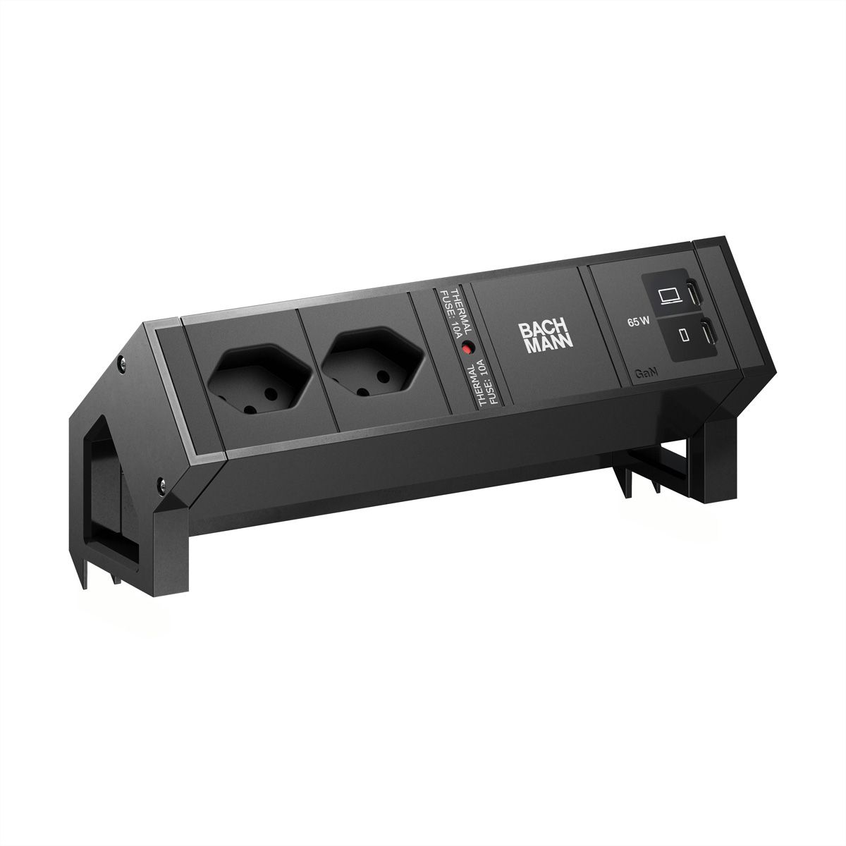 BACHMANN DESK2 2xCH 90° 1xUSB C/C 65W, L=0,2m RAL9005