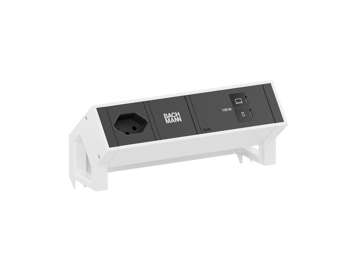 BACHMANN DESK2 1xCH 90° 1xUSB C/C 100W, L=0,2m RAL9010