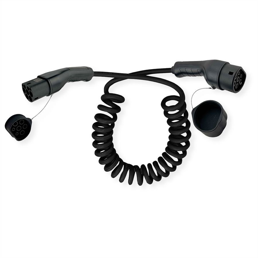 ROLINE Câble de recharge VE type2, 3-Phases, 480VAC (3P+N+E), 16 A, 11 kW, spirale (max. 2m)