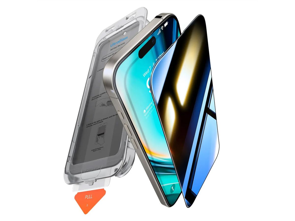 Torras Install Master Displayschutz, Privacy, iPhone 16 Pro Max, transparent