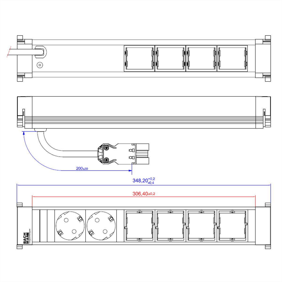 BACHMANN POWER FRAME Large 2x contact de protection 4x ABD