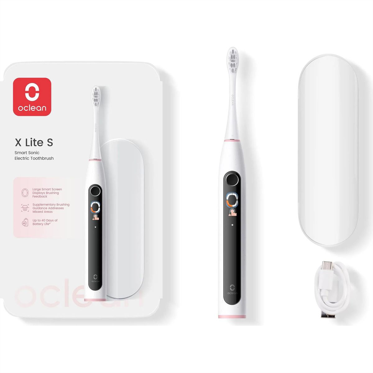 Oclean X Lite Set Schallzahnbürste Grau, 72’000 Bewegungen/min, Smart Screen, 40 Tage Akku