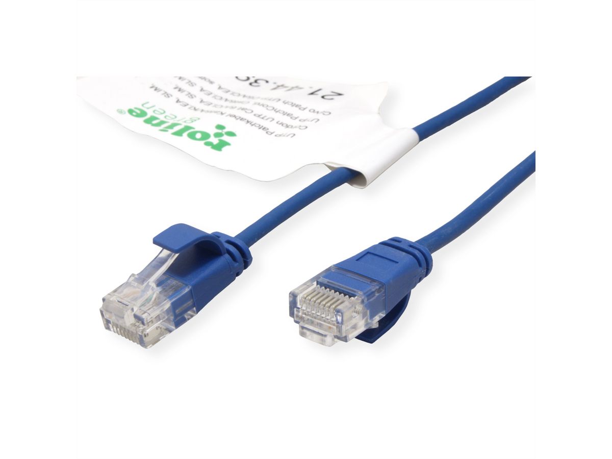 ROLINE GREEN UTP Patchkabel Kat.6A (Class EA), LSOH, slim, blau, 0,15 m