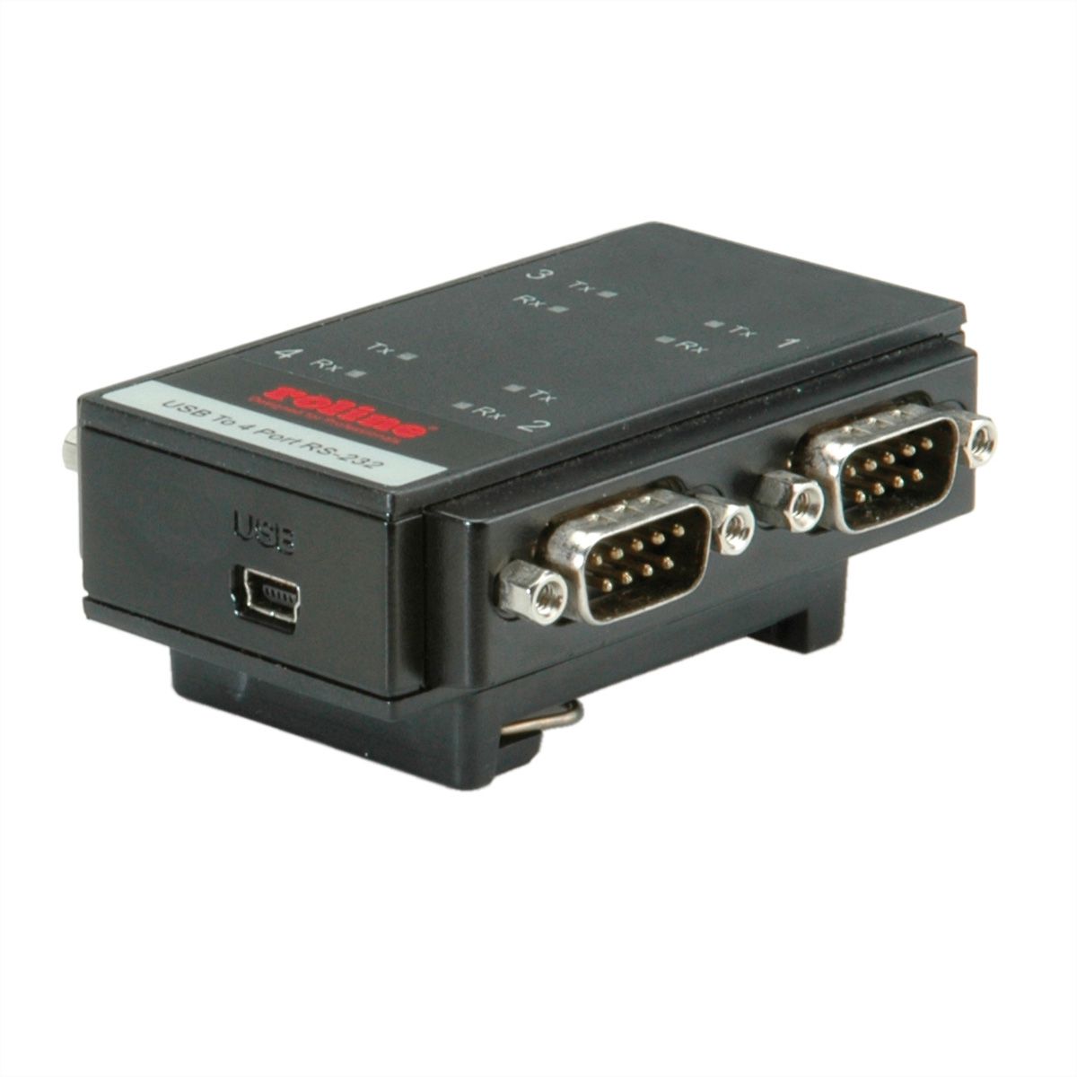 ROLINE Adaptateur USB 2.0 vers RS232 pour rail DIN, 4 ports