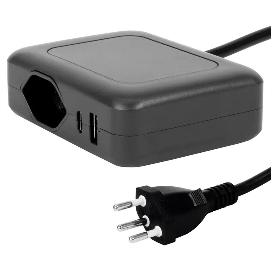 Steffen station de charge IQ simple, 1xT13 + 1xUSB-A 36W + 1xUSB-C PD 45W, noir, 1.5m
