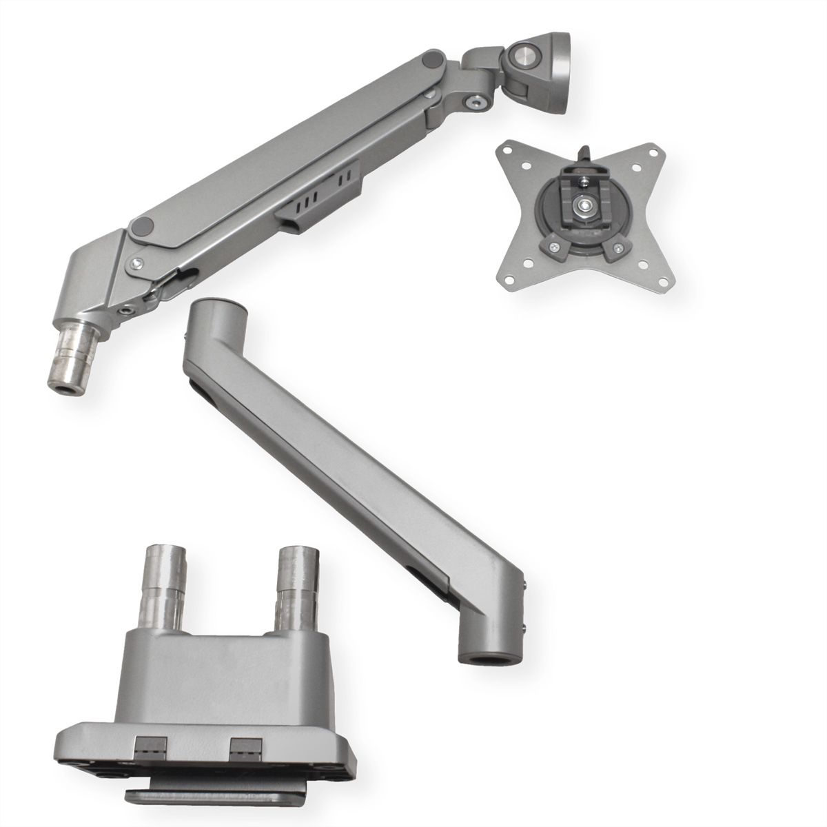 ROLINE Support double LCD, vérin à gaz, 5 articulations, fixation sur bureau, 17-23", jusqu'à 2x 9 kg, argent