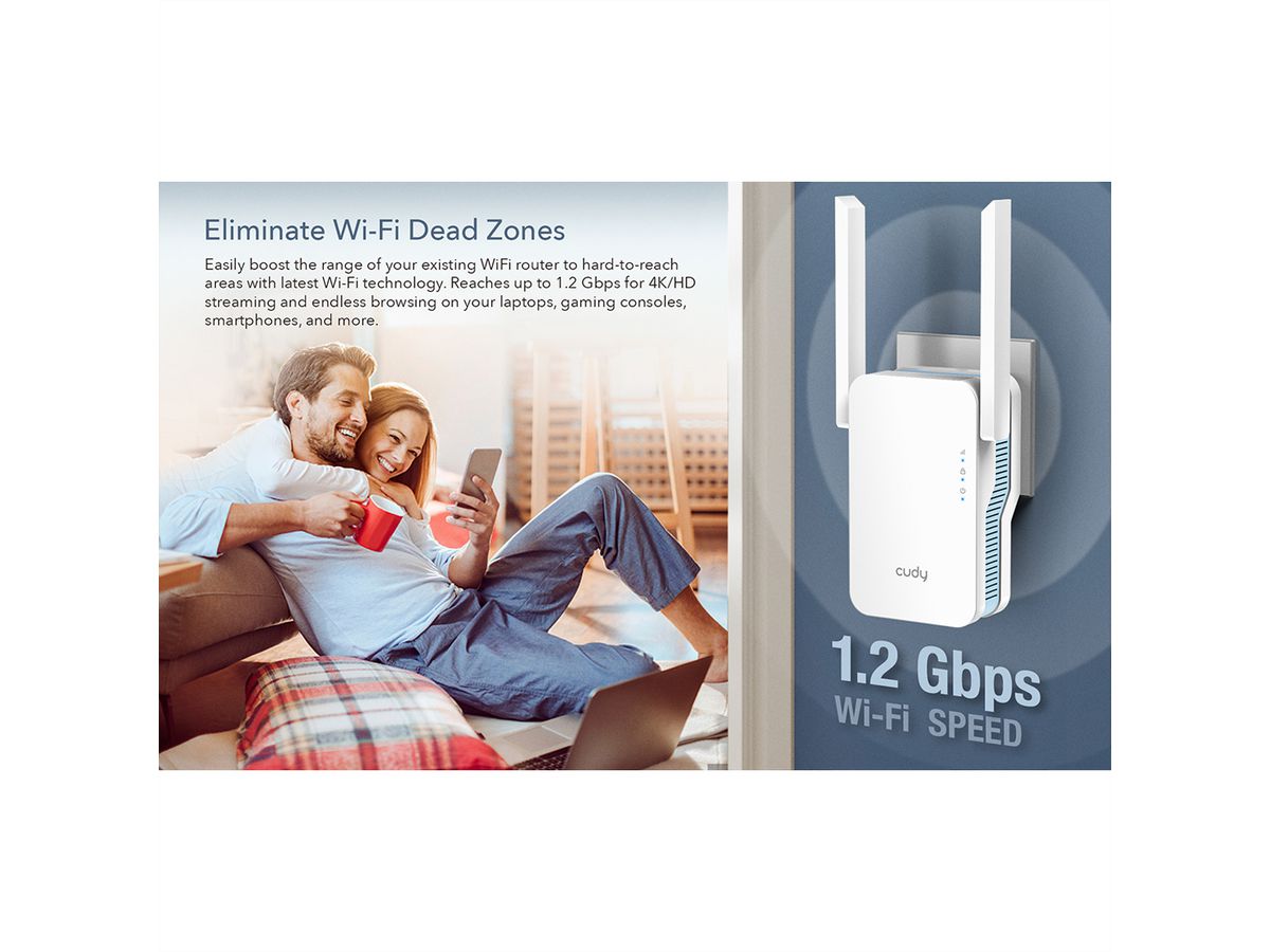 CUDY RE1200 AC1200 Repeater WiFi Mesh