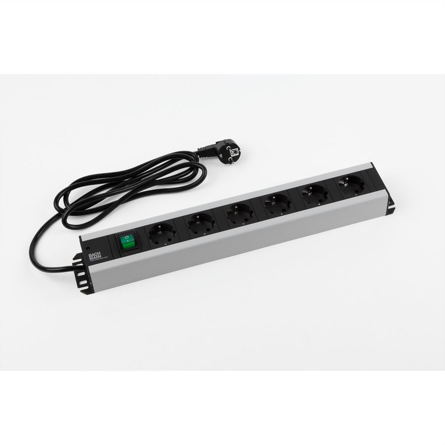 BACHMANN Handwerkerleiste 6x Schutzkontakt, Schalter, 19-Zoll-Rack kompatibel, 2 m
