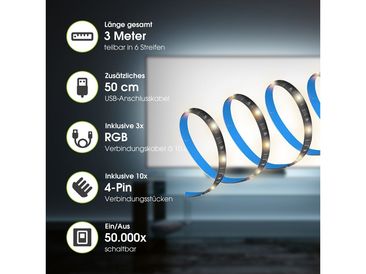 Xlayer Lichtband Smart Echo LED 3 m Schwarz, Mehrfarbig Dimmbar
