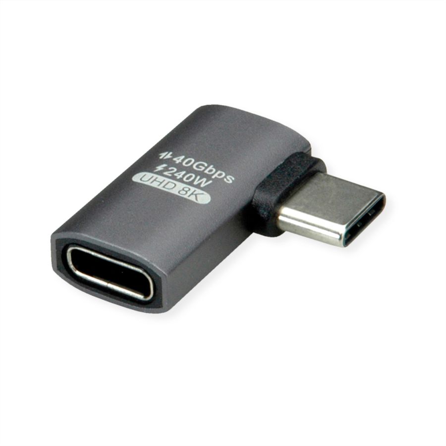 ROLINE Adaptateur USB4 Gen 3x2, Aluminium, coudé à 90°, plat, Type C, M/F, argent