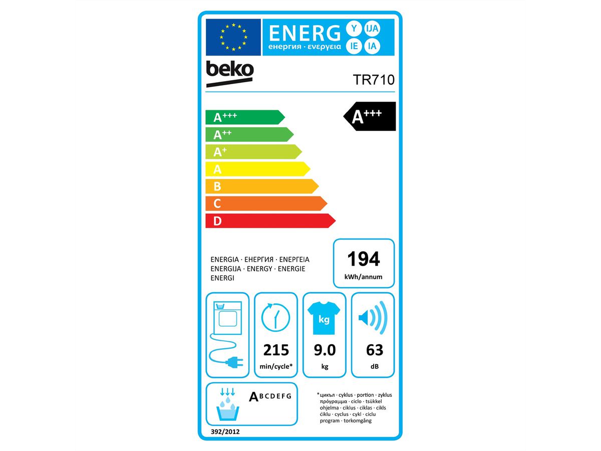 Beko Wäschetrockner TR710, 9kg, A+++, weiss