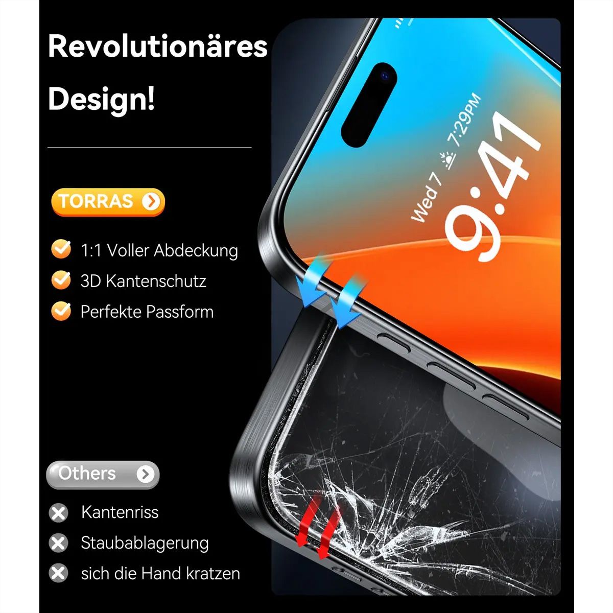 Torras Displayschutz Install Master, iPhone 16 Pro Max, transparent