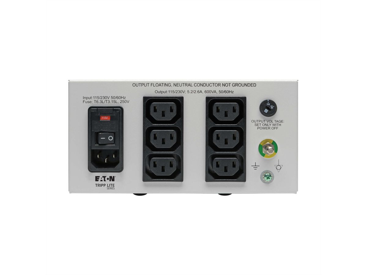 Eaton Isol. Trafo Dual-Volt. 115/230V 600W 60601-1 Medical C14 In 6 C13 Out